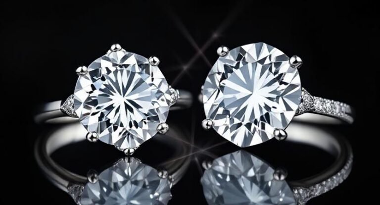 a moissanite ring and a diamond ring side by side