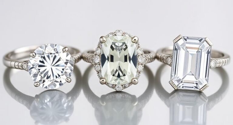 three large center stone moissanite engagement rings