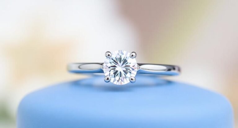 Simple solitaire promise moissanite ring with a white gold band